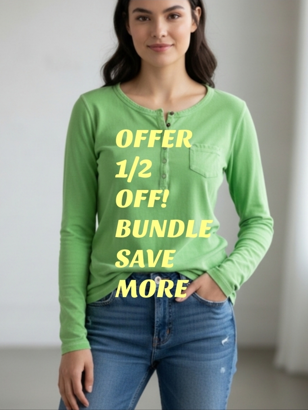 Gap Sunkissed Pima Cotton Green Henley Top